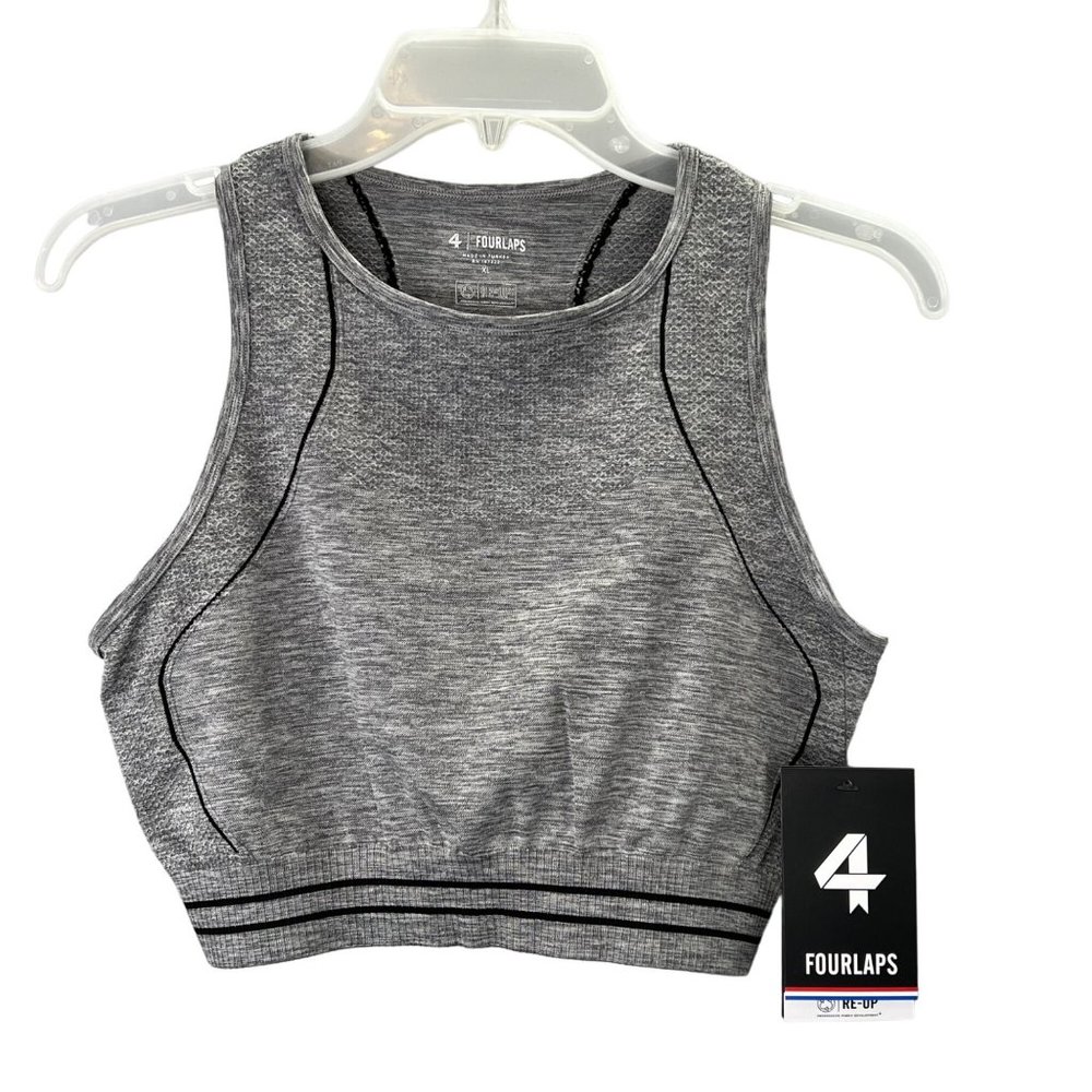 Four Laps FourLaps Breathe Seamless Sports Bra XL Grey Heather Textured NWT